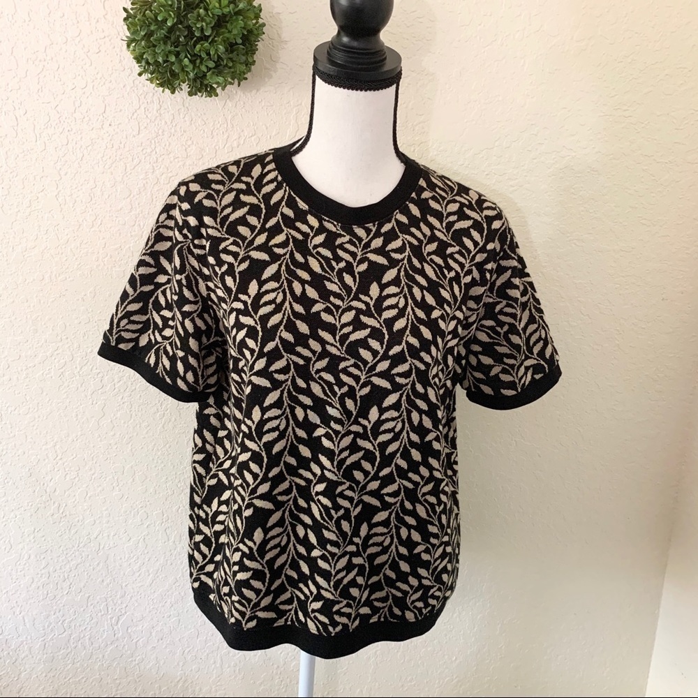 C.D. Petites Floral Print Vintage Sweater Medium Short Sleeve Scoop Neck Casual